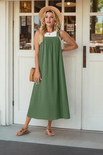 Lepunuo Casual Summer Dress for Women Adjustable Overall Dresses Cover up with Pockets A - Army Green - Thumbnail 2