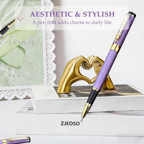 ZJEOSO Luxury Rollerball Pen | Fancy Writing Pen with Black Lacquer & Real Gold Plating | Executive Office Pen, Premium Gift Set for Men & Women | Nice Pens for Writing & Professional Use (Purple) - Thumbnail 6