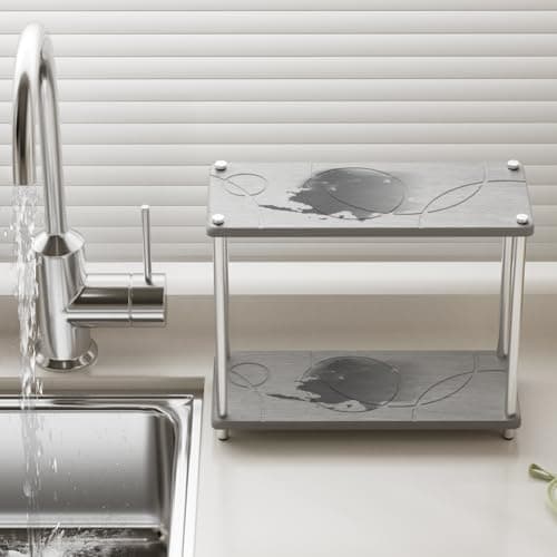 Bathroom Countertop Organizer Water Absorbing Stone Bathroom Organizer 2 Tier Skincare Organizer with Perfume & Makeup - Image 1