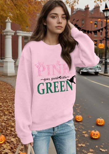 Pink Goes Good with Green Sweatshirt Women Musical Movie Graphic Gifts Casual Long Sleeve Sweater Tops - Thumbnail 3