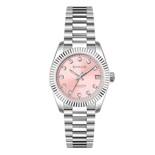 KNISKRED Classic Watch for Women with Crystal Accented and Solid Stainless Steel Band Ladies Dress Watch Water Resistant (Silver Pink) - Image 1