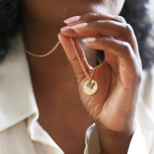 MYEARS Initial Necklace for Women Gold Round Hammered Crushed Ice Coin Disc Pendant with Cubic Zirconia Silver Letter S Charm 14K Simple Dainty Thick Chain Alphabet Personalized Gift Jewelry - Thumbnail 3