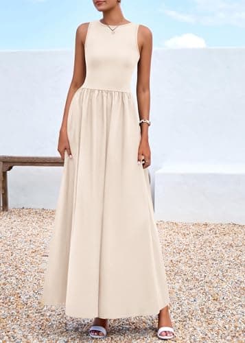 KIRUNDO Summe Sleeveless Maxi Dresses for Women 2026 Spring Wedding Guest A Line Tank Elegant Flowy Beach Long Sundress(Apricot, XX-Large) - Thumbnail 5