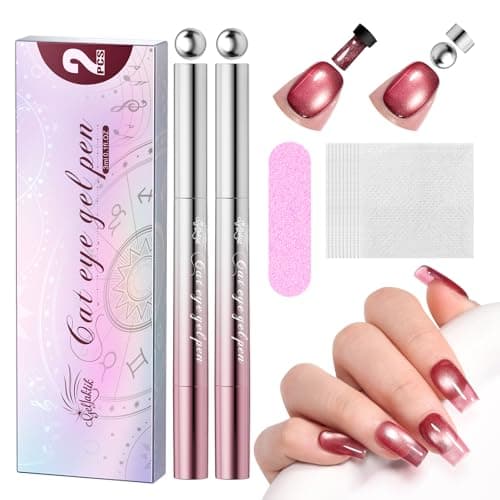 GELLAKTIK One-Step Cat Eye Gel Nail Pen, 2PCS 7-in-1 Magnetic Polish with Detachable Magnet (Snaps onto Tip), No Base/Top Needed, Twist Precision & Vitamin E Formula (Blush Babe＆Amethyst Glow) - Image 1