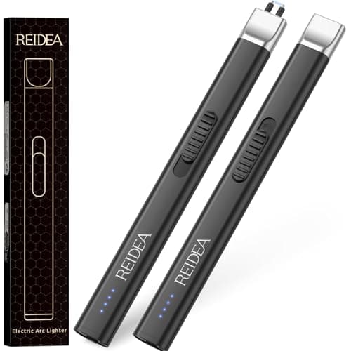 REIDEA 2 Pack Electric Arc Lighter, Windproof Flameless USB Rechargeable with Safe Button and Power Indicator for Candle, BBQ and Fireworks, Obsidian Black - Image 1