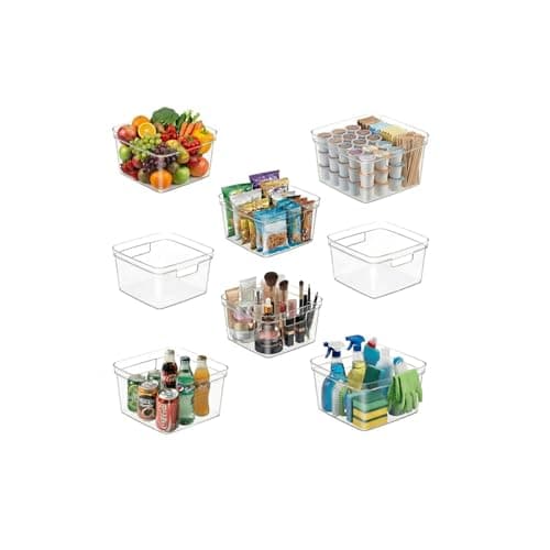 MOONEDGE 8-Pack Clear Cube Storage Bins, 10x10 Open-Top Plastic Organizer Boxes, Stackable PET Containers for Closet Shelf, Pantry, Bathroom and Whole Home Organization - Image 1