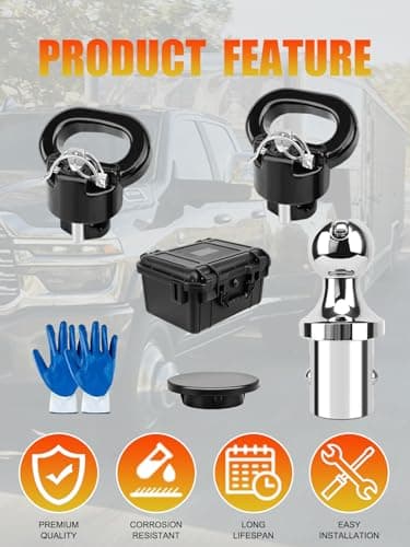 60618 Puck System Gooseneck Hitch Ball Kit with Box, Compatible with 2013-2026 Dodge RAM 2500 3500, 2-5/16” Hitch Ball for Truck Bed with 2 Safety Chain Anchors, 38000 LBS GTW/7500 LBS VTW - Thumbnail 5