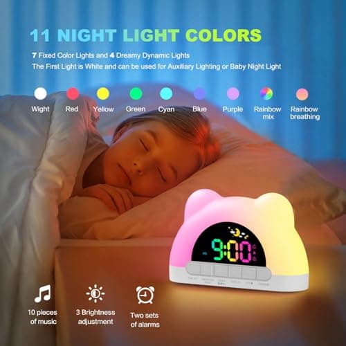 Azyh Alarm Clock for Kids, Ok to Wake Clock with Green Light Red Light, Children's Sleep Trainer,10 Ringtones,3 Brightness, Dual Alarms, Digital Alarm Clock for Adults Boy Girl Toddler Bedroom - Thumbnail 5