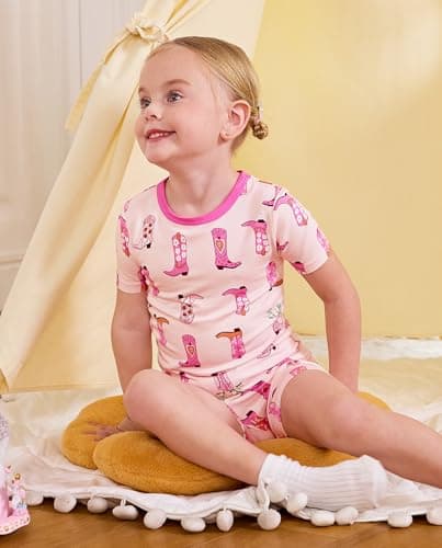 babee Reshinee Bamboo Viscose Toddler Cowgirl Girls Kids Pajamas Short Sleeve Summer Cool Snug fit Pjs 6-7Y 2pcs - Thumbnail 5