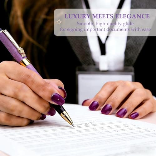 ZJEOSO Luxury Rollerball Pen | Fancy Writing Pen with Black Lacquer & Real Gold Plating | Executive Office Pen, Premium Gift Set for Men & Women | Nice Pens for Writing & Professional Use (Purple) - Thumbnail 3