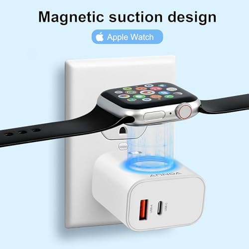3-in-1 Adapter for Apple Watch, 20W USB C Fast Charging Block with Dual Ports & Magnetic Wireless Adapter, Portable Travel Wall Plug for iWatch Ultra/SE/10/9/8/7/6, iPhone 16/15/14/13, AirPods - Thumbnail 3