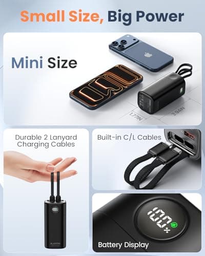 Portable Charger 20000mAh, 35W Fast Charging Power Bank with Built-in Cables (USB-C & Lightning), PD 3.0 Battery Pack for iPhone 16 17 15 Pro Max Plus, MacBook Air, Samsung S24, Travel Essentials - Thumbnail 3