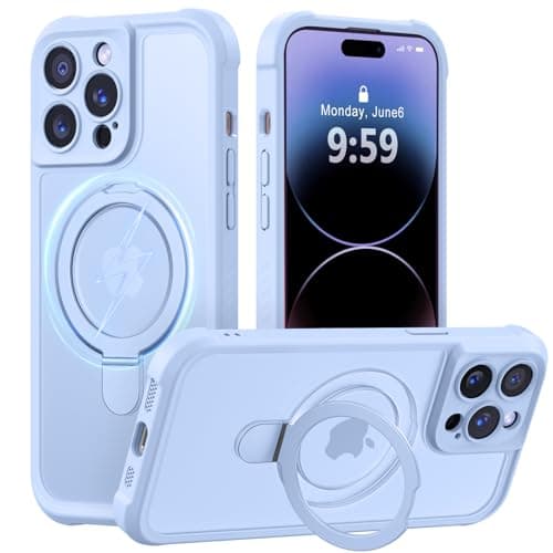 MOCCA Design for iPhone 14 Pro Case with Magnetic Invisible Stand [Full Camera Protection] [Compatible with Magsafe] Military Drop Shockproof Translucent Matte Phone Case Cover 6.1",Light Blue - Image 1