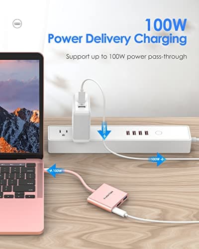 LENTION USB C to HDMI Adapter, USB C 3.0 Hub with 4K HDMI to USB C Adapter HDMI Converter with 100W Charging Compatible with MacBook Pro 2025-2016, MacBook Neo/Surface/Chrome/iPad Pro/TV (Rose Gold) - Thumbnail 2