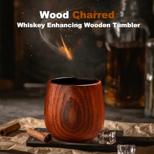 Lotnafee 2 Pack Charred Wooden Whiskey Glasses – Bourbon Tumblers for Men with Burnt Interior – Old Fashioned Cocktail Cups – Gifts for Dad, Men, Brother, or Whiskey Lovers - Thumbnail 2