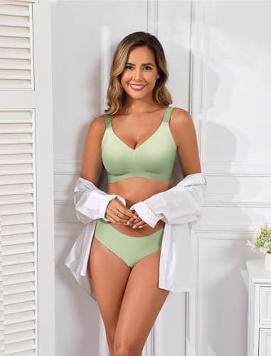 SHIJIALI Jelly Wireless Bras for Women Gradient Push Up Seamless T-Shirt Bra No Underwire Full Coverage Supportive Bralette Mint Green, Size X-Large - Thumbnail 5