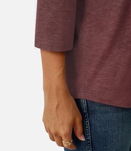 GKBK Womens Tops 3/4 Sleeve Shirts V Neck Casual Blouses Basic Loose Fit Pullover Tshirts Wine Red S - Thumbnail 3