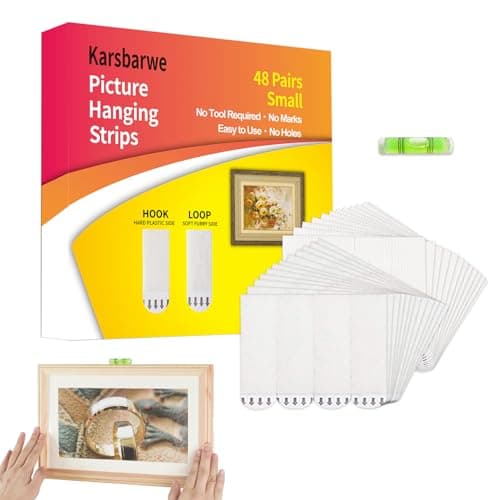 48 Pairs(96 Strips) Small Picture Hanging Strips Heavy Duty, Picture Hanging Kit, Hang Pictures on Wall Without Nails, No Hole Picture Hangers, Removable Adhesive Strips for Frame Hanging - Image 1