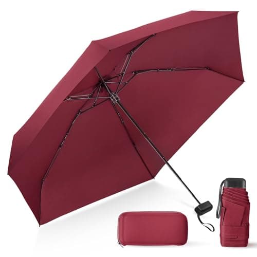 LEAGERA Compact Travel Umbrella with Case - Mini Umbrella for Purse, Small Tiny Parasol Umbrellas, Wine Red - Image 1