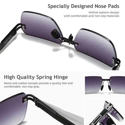 SUNGAIT Rimless Rectangle Sunglasses Square Frameless Shades for Men Women Y2K Vintage Retro UV Protection (Silver/Grey Gradient Lens) - Thumbnail 3