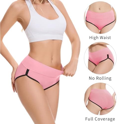 CAILECOTTON Womens Underwear Cotton Underwear for women High Waisted Full Coverage Brief Soft Stretch Breathable Everyday Hipster Ladies Pantie Comfy Briefs - Multi 5 pack - Thumbnail 3