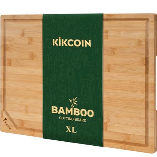 Bamboo Cutting Boards for Kitchen, Extra Large Wood Cutting Board with Deep Juice Groove and Handle Heavy Duty Chopping board, Kikcoin, 17.6" x 12" - Image 1