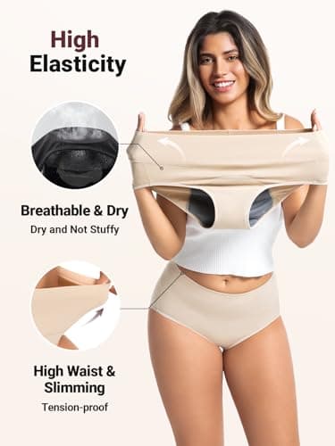 Loswie Incontinence Underwear for Women, Quick Dry Postpartum Leakproof Cotton Underwear Stretch Hi-Waist Panties - Thumbnail 4