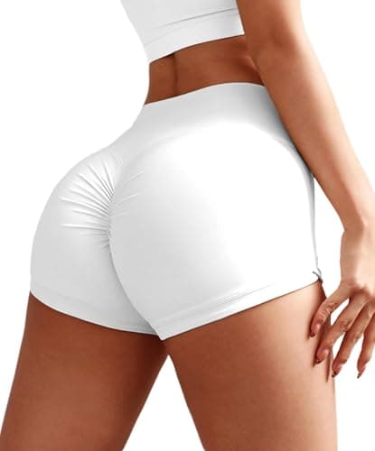 Bbao Dream Women's High Waisted No Front Seam Gym Shorts 2.5" - Tummy Control, Scrunch Butt Lifting, Quick Dry for Running, Volleyball White - Image 1
