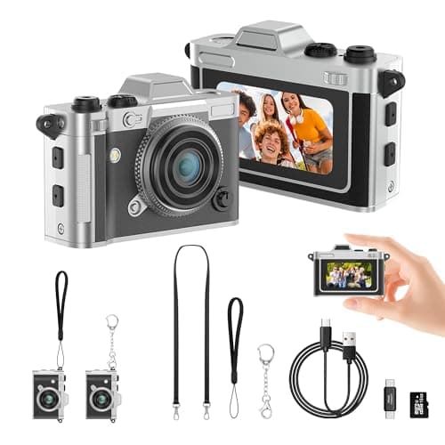 Dienspeak Mini Camera, Retro Keychain Digital Camera for Kids & Adults, 2K HD Portable Tiny Pocket Video Recorder with 16GB Card, Vintage Camcorder for Travel, Vlogging & Daily Memories, Black - Image 1