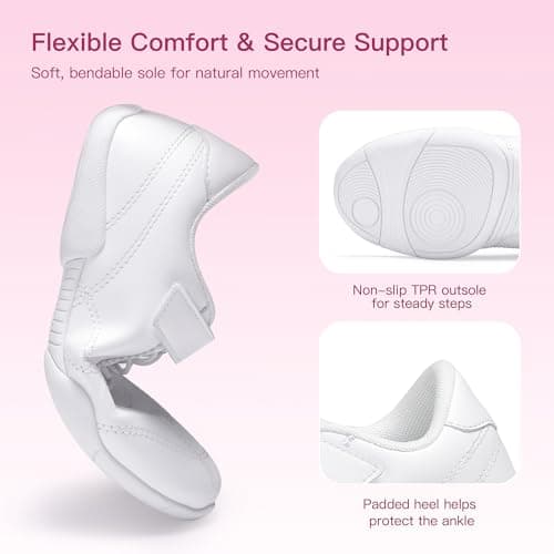 Stelle Girls Cheer Shoes White Youth Cheerleading Dance Sneakers Kids Athletic Tennis Shoes for Competition Training (White,5MB) - Thumbnail 5