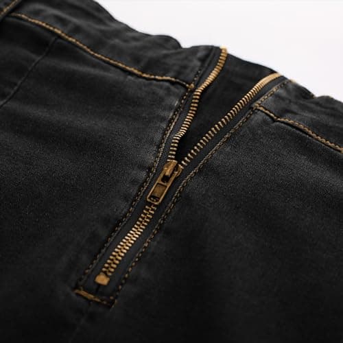 Belle Poque Denim Pencil Skirt for Women Ruched Bodycon Jeans Skirt with Belt High Waisted Pencil Skirts Black L - Thumbnail 5