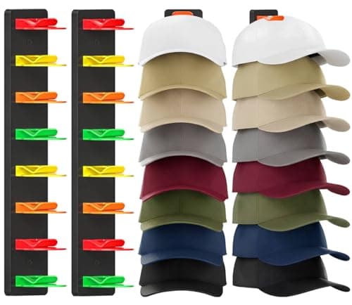 Coopache Hat Organizer for Baseball Caps 2 Pack, Hat Rack for Hanger Wall or Door Ball Cap Storage Holder for 16 Hats Hanging (Black & Color) - Image 1