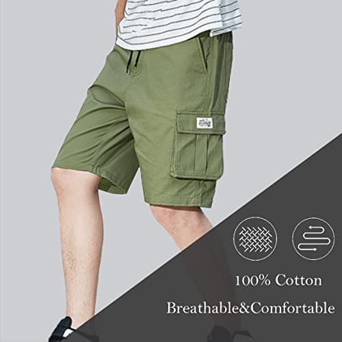 Msmsse Men's Cargo Shorts Multi Pockets Casual Elastic Waist Sports Athletic Shorts Green Camo US 34 - Thumbnail 3
