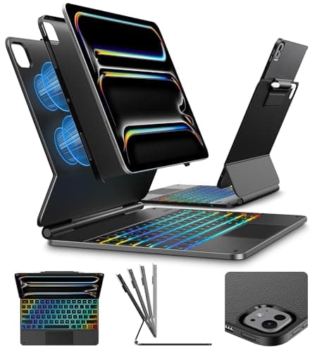 typecase Edge+ Keyboard Case for iPad Pro 13-inch (M5/M4) 2025/2024,Black Keyboard with Litchi Grain Protective Case,Portrait & Typing Modes,Built-in Trackpad,11-Color Backlight,Magnetic Stand