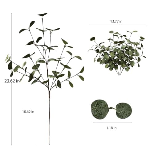 siqifloral 4PCS 24" Gold Green Metallic Artificial Eucalyptus Stems Real Touch Faux Eucalyptus Leaves for Vase Decoration, Living Room Decor, Christmas Home Centerpieces - Thumbnail 2