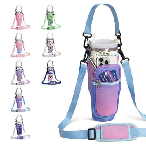 DLOCCOLD Water Bottle Carrier Bag with Phone Pocket for 40 oz Tumbler, Water Bottle Holder with Adjustable Shoulder & Handheld Strap, Carrier Sling Bag for Water Bottle Walking Camping Travelling - Image 1