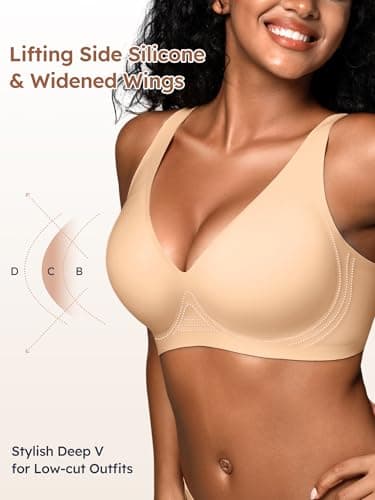 S-L Deep-V Jelly Bras for Women Seamless Wireless Bralette with Support, Comfortable Padded T-Shirt Bra No Underwire Skin - Thumbnail 3