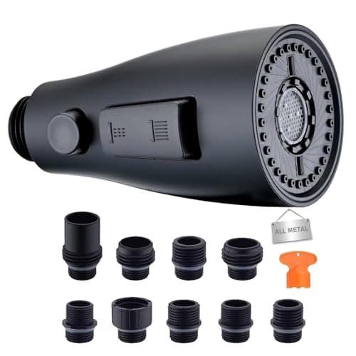 Stainless Steel Kitchen Faucet Head Replacement, Matte Black 3-Function Pull Down Spray Head for Pull-out Kitchen Faucet, High Pressure Sink Spray Nozzle with 9 Adapters Compatible with Most Faucets - Image 1