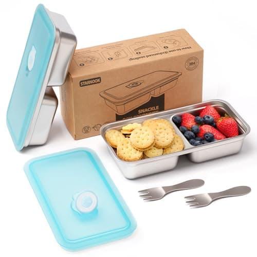 STARNOOK Stainless Steel Snack Containers,Food Storage,2 Compartment,Condiment Containers with Lids,Snack Containers 2 PCS - Image 1
