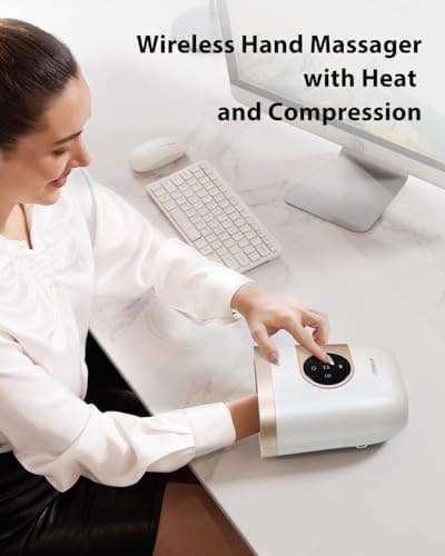 CINCOM Upgraded Hand Massager with Heat and Compression for Arthritis and Carpal Tunnel - Cordless & Rechargeable (Pearl White & Gold) - Thumbnail 5