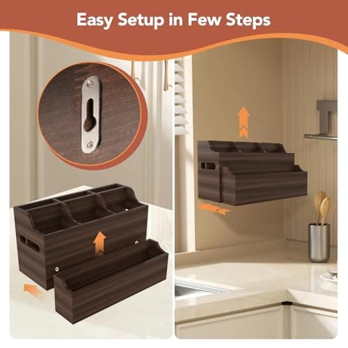 DIOLOVE 2-in-1 Large Wooden Utensil Holder for Kitchen Counter - Modular Stackable Cooking Utensil Organizer with Diatomite Absorbent Mat & Spoon Rest - Wall Mount Spatula Caddy & Silverware Storage - Thumbnail 6