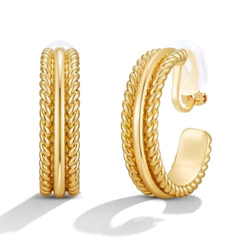 Gold Clip On Earrings for Women Chunky Braided Hoop Clip Earrings No Piercing Earrings Valentines Gifts - Image 1