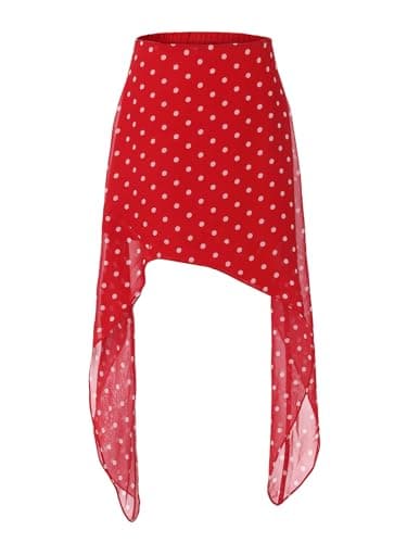 EXLURA Women Summer Boho Skirts Polka Dot Asymmetrical Midi Skirt Y2K Elastic Waist Flowy Skirts Beach Vacation Cover Ups Red - Image 1