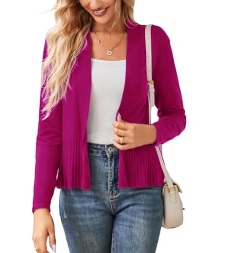 GRACE KARIN Women's Lightweight Peplum Cardigan Sweaters Open Front Cropped Cardigan Long Sleeve Trendy Summer Knit Tops Rose Red XXL