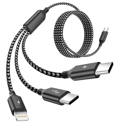 MPATIBY USB C Multi Charging Cable [1Pack 5FT], 3 in 1 Charging Cable Nylon Braided USB-C Multiple Charger Cord with 1 IP Port and 2 Type C Adapter Port for iPhone 17/16 Series/Cell Phones and More - Image 1