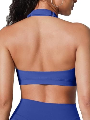 BRXL Push Up Sports Bras for Women Halter Adjustable Open Back Workout Padded Bras Yoga Gym Tops Blue XS - Image 1