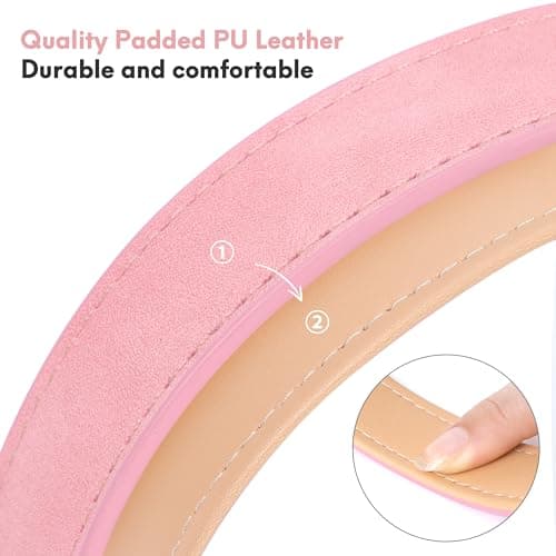 Jumpress Leather Dog Collar for Small Medium Large Dogs, Soft Padded Dog Leather Collar with Heavy Duty Gold Buckle, Durable & Comfortable for Medium Dogs Daily Walking (Pink, M) - Thumbnail 6