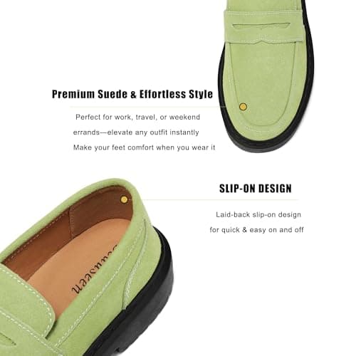 BEAUSEEN Women's Suede Penny Loafers Casual Lightweight Slip On - Comfortable Walking Shoes,Chic Flat for Work & Travel Pistac,7.5 US - Thumbnail 5