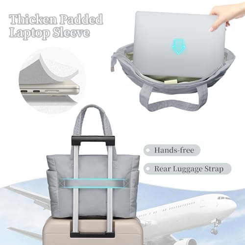 JHhomezeit Puffer Tote Bag for Women-Large Work Tote Bags Quilted Lightweight Puffy Bags Shoulder Bag with Laptop Compartment Gray - Thumbnail 4