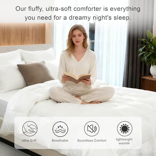 ALPSWAN Goose Feather Down Comforter King Size, White 100% Cotton Duvet Insert, All Season Hotel Bedding Fluffy Cotton Comforter with Corner Tabs (White, King) - Thumbnail 3